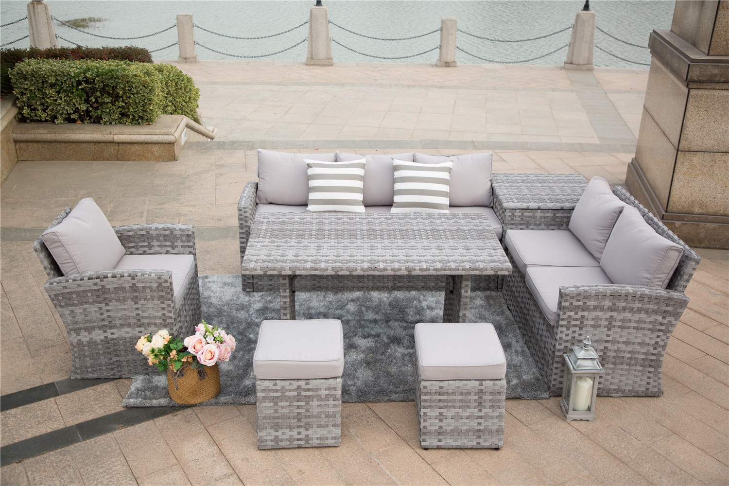 7PC Detachable Outdoor Wicker Furniture Patio Rattan and Garden Sectional Sofa Set with Ottoman