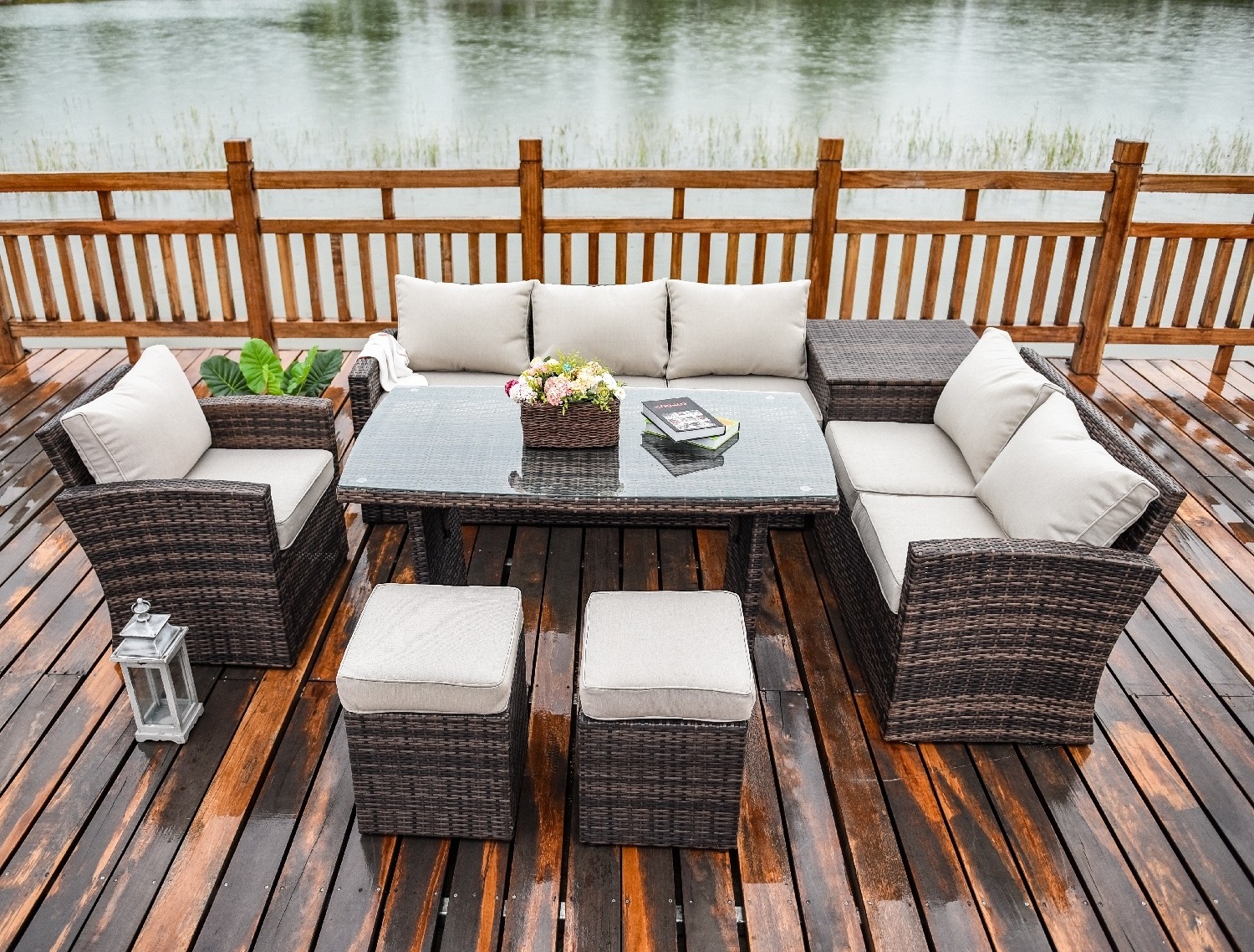 7PC Detachable Outdoor Wicker Furniture Patio Rattan and Garden Sectional Sofa Set with Ottoman