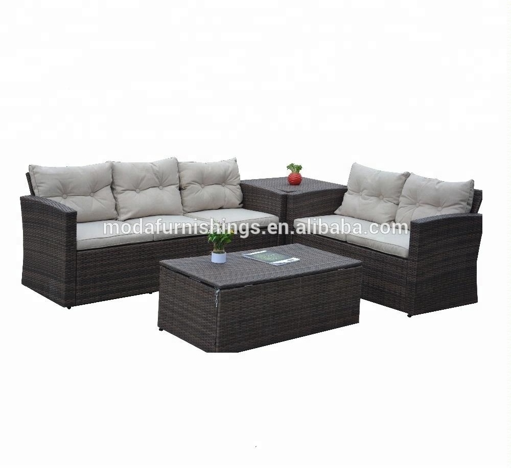 5 Seater Promotional Balcony Outdoor Garden PE Rattan Wicker Furniture Sofa with storage box