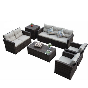 7 Seat Steel Rattan Sofa Set Functional Outdoor Garden Wicker Furniture  Outdoor Sofa