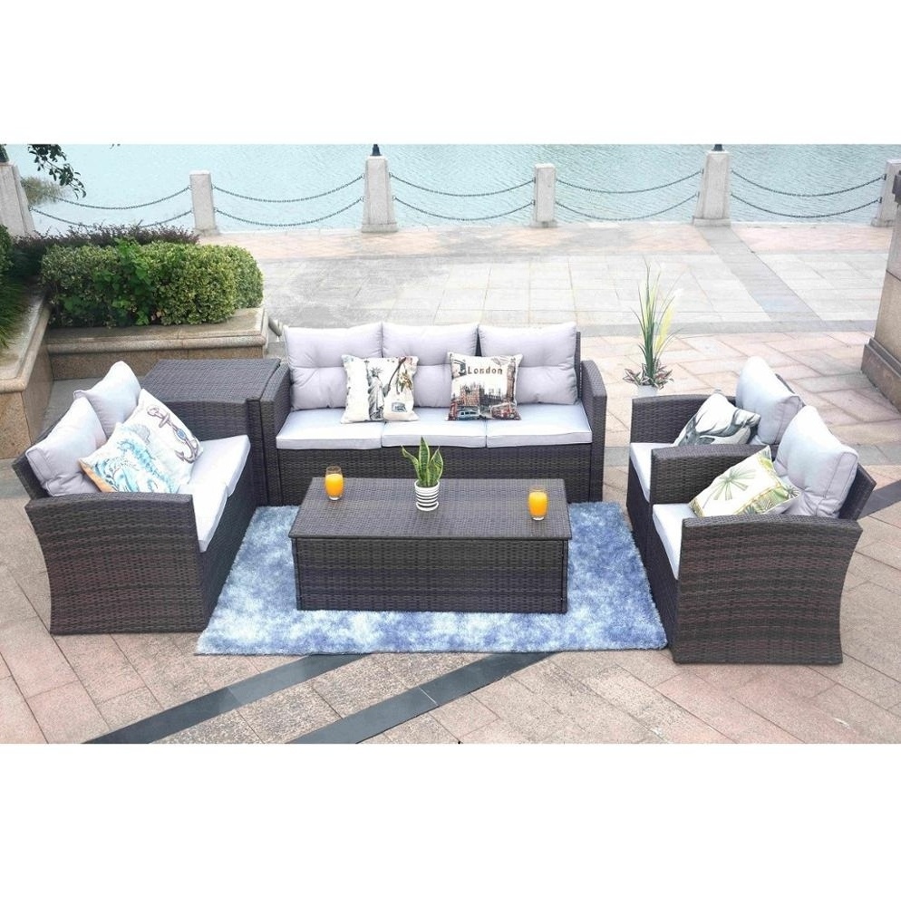 7 Seat Steel Rattan Sofa Set Functional Outdoor Garden Wicker Furniture  Outdoor Sofa