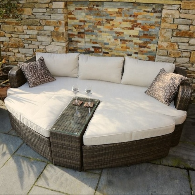 Brown Frame Rattan Outdoor Furniture Beach Sunbed Daybed