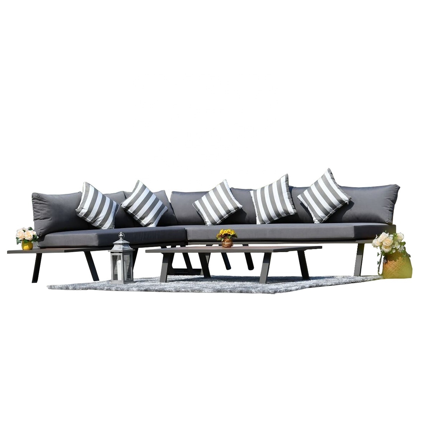 4-Piece Outdoor Couch Sectional Set with Removable Gray Cushions