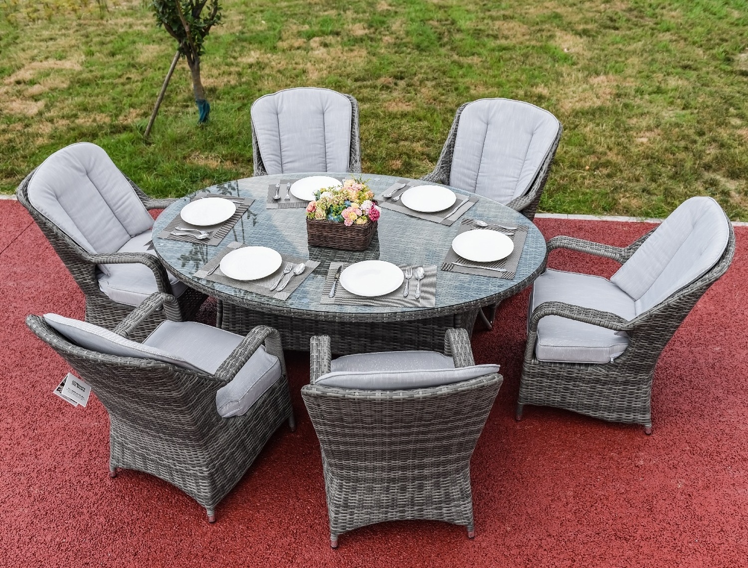 Outdoor Furniture Rattan 6 Chairs and  1 Table Outdoor Dining Set