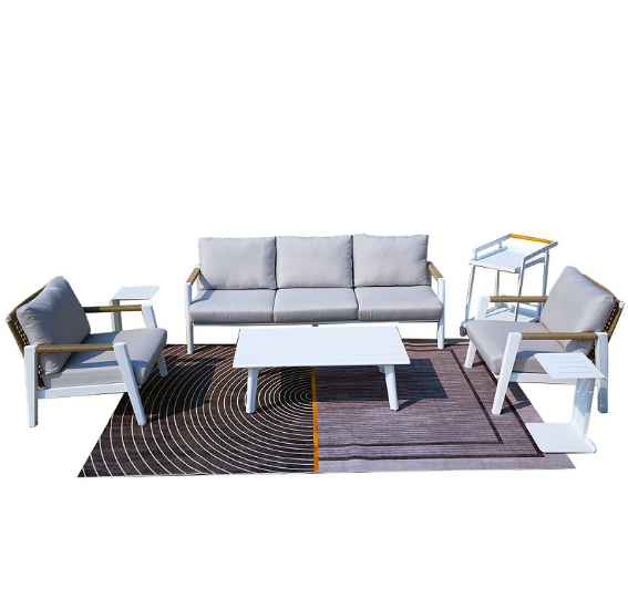 Factory Direct Sale White Aluminum Patio Sofa Set Outdoor Furniture With Gray Cushions For Conversation