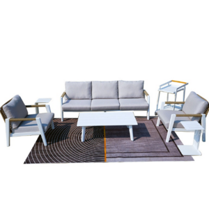 Factory Direct Sale White Aluminum Patio Sofa Set Outdoor Furniture With Gray Cushions For Conversation