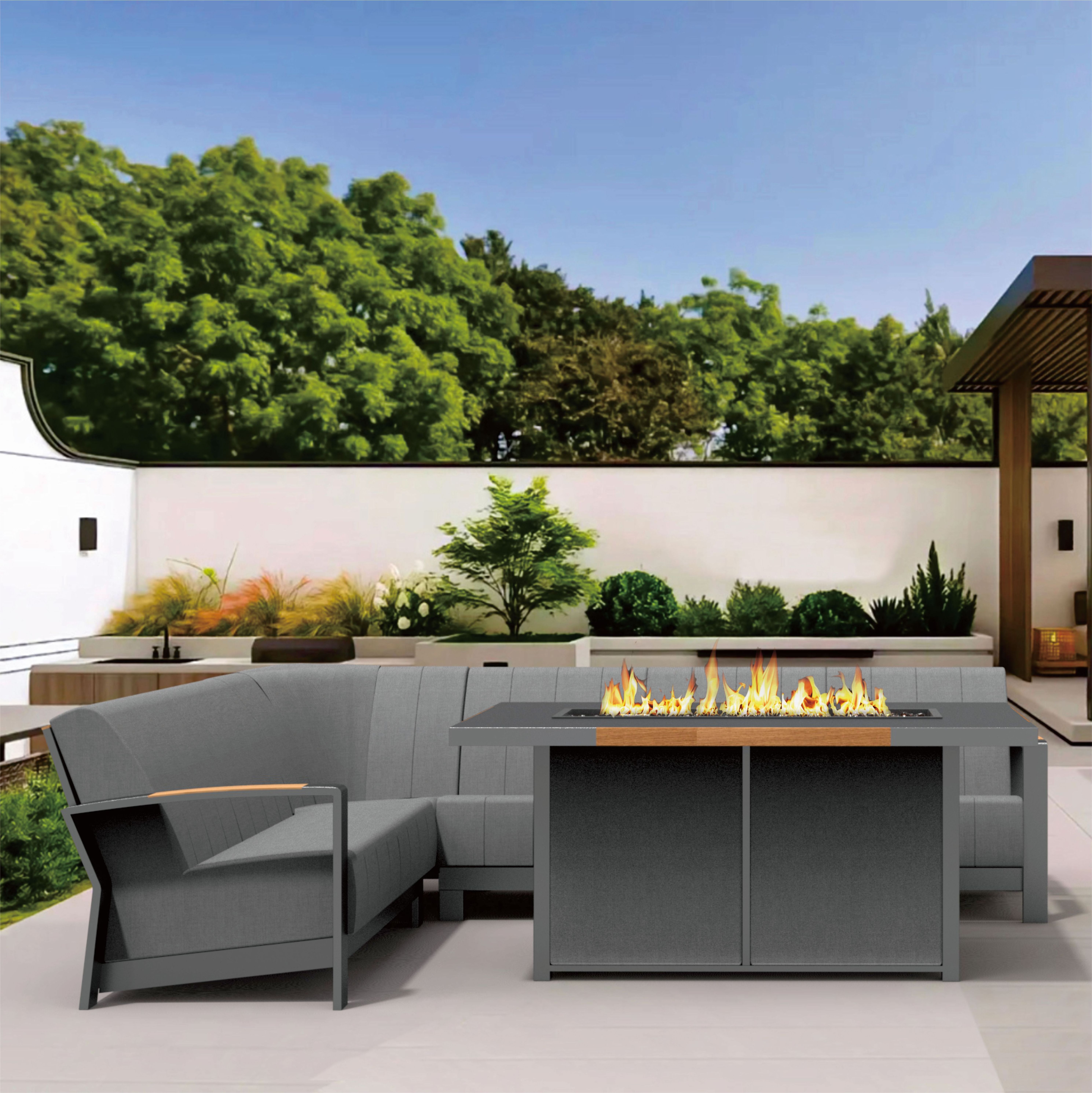 Newest Luxury Outdoor Sofa Fire Pit Set for 6-7 Seaters