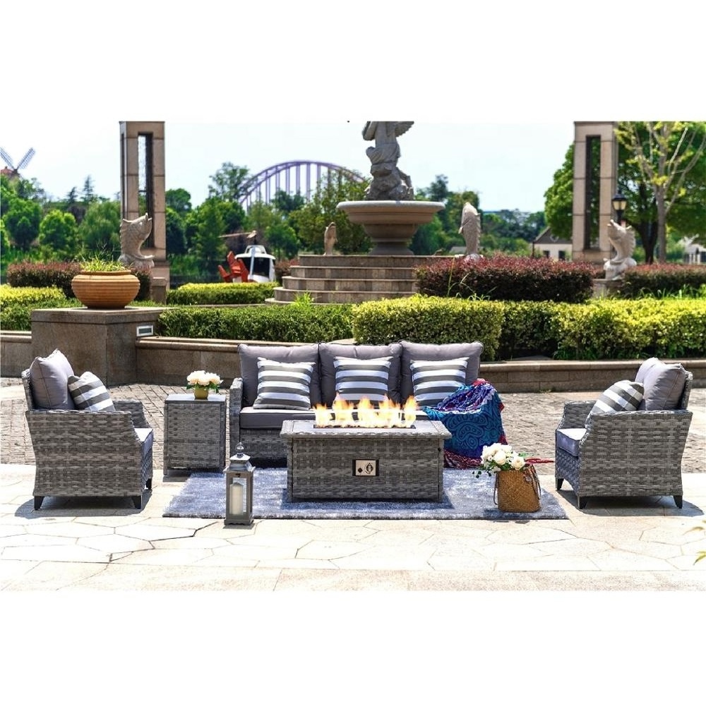 2019 Aluminum Outdoor Rattan Gas Fire Sofa Set Garden Furniture