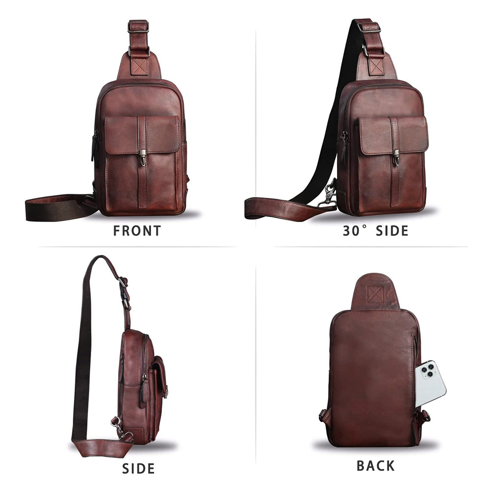 2024 Custom Saffiano Leather Fashion Stylish Front Pack Men's Crossbody Shoulder Chest Bag for unisex