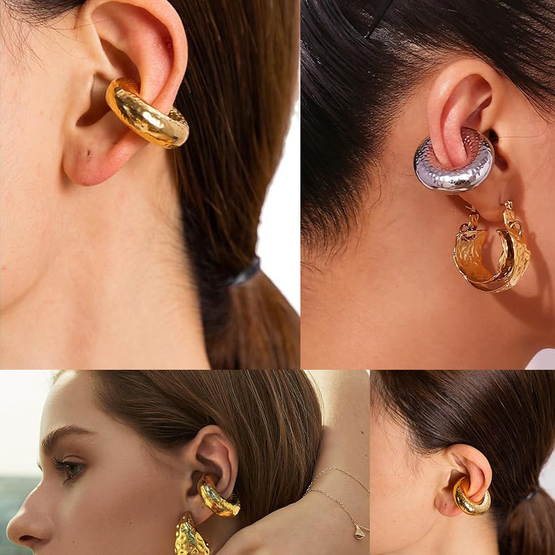 Bulk Wholesale Trendy Non Pierced Chunky Jewelry Earring 2023 Stainless Steel Gold Fashion Ear Cuff Women's Earrings