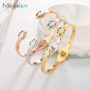 Modalen Enamel Paint Open Gold Bangle Jewellery Hand Trending 316L Stainless Steel Jewelry