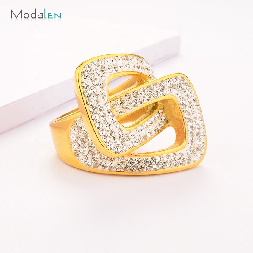 Modalen Dubai Cubic Zirconia Design Jewelry Gold Plated 316L Stainless Steel Ring