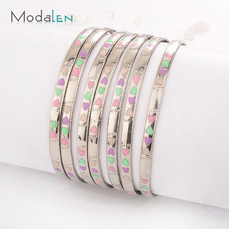 Modalen Thin Multi Color Heart Enamel Stainless Steel Jewelry Cuff Bracelet