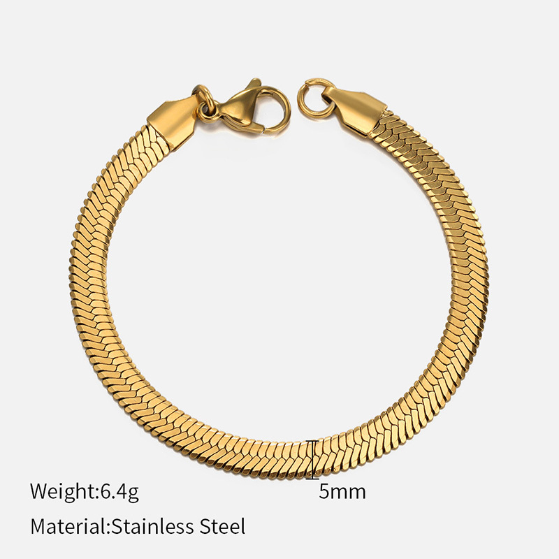 Stainless Steel Jewelry Bracelet Waterproof Jewelry 3-5mm Simple Flat Herringbone Women Plated Gold Snake Chain Bracelet