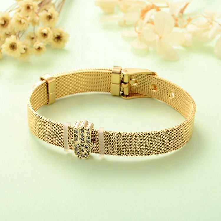 Modalen Italian Stainless Steel Mesh Slide Charm Belt Metal Adjustable Bracelet