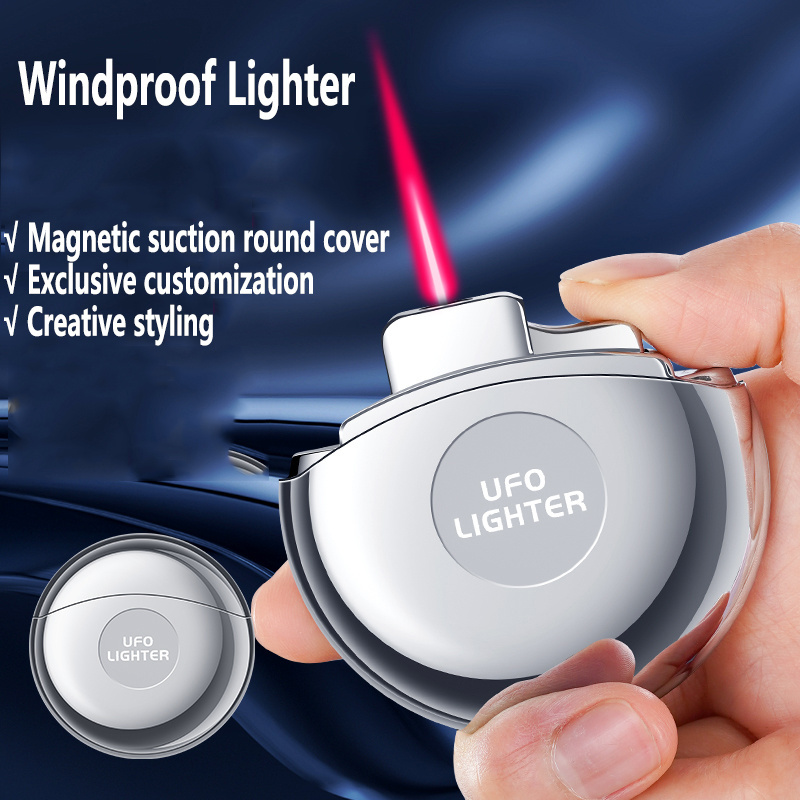 Popular Space UFO Creative Personalized Magnetic Round Metal Inflatable Windproof Lighter