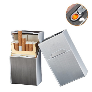 2-in-1 Cigarette Case USB Charging Box Charging Cigarette Windproof Lighter for Smoking Metal Cigarette Case Rechargeable Boxes