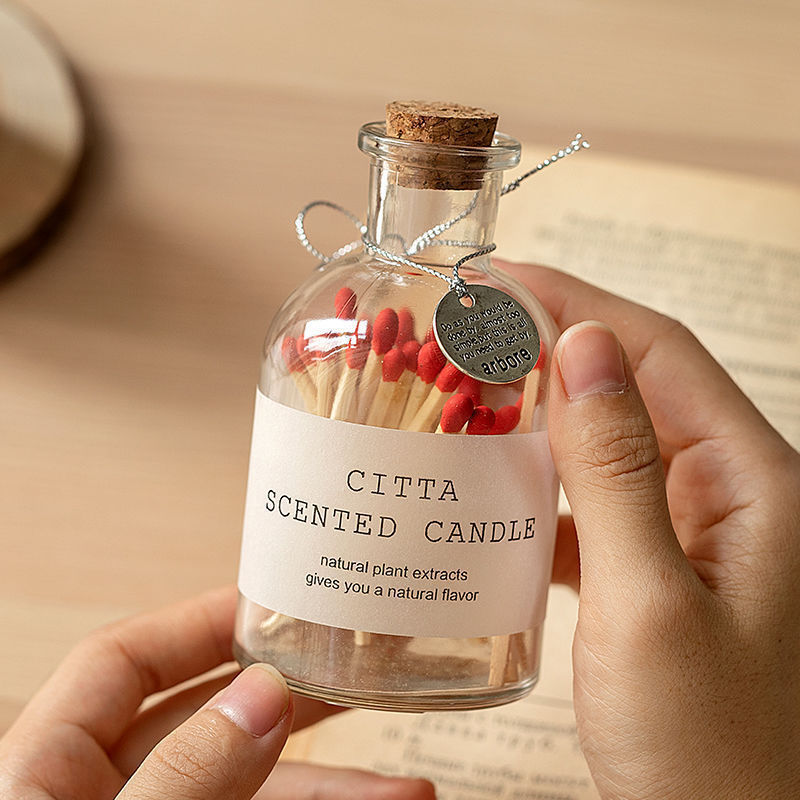 Creative Drift Bottle Homemade Wood Stem Matches Photo Decoration Props Glass Bottle Of Matches in Glass Jar