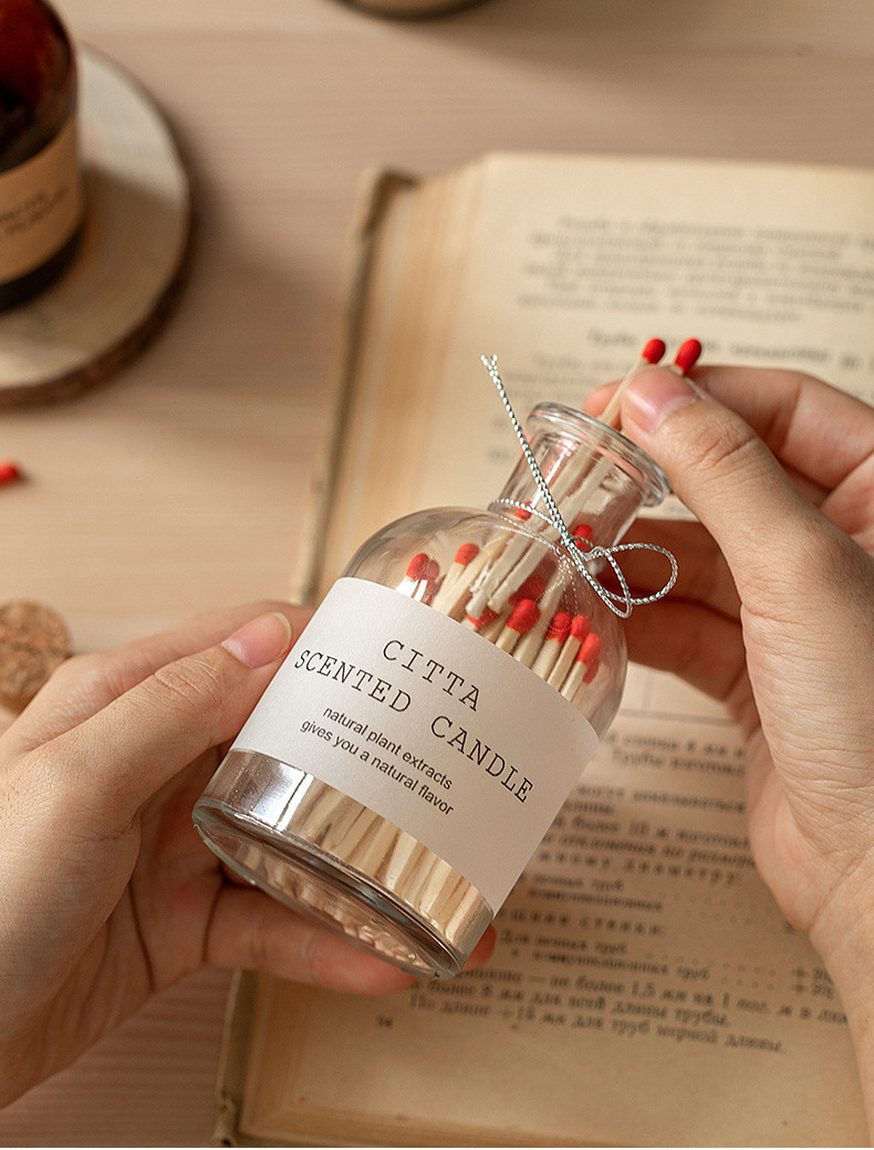 Creative Drift Bottle Homemade Wood Stem Matches Photo Decoration Props Glass Bottle Of Matches in Glass Jar