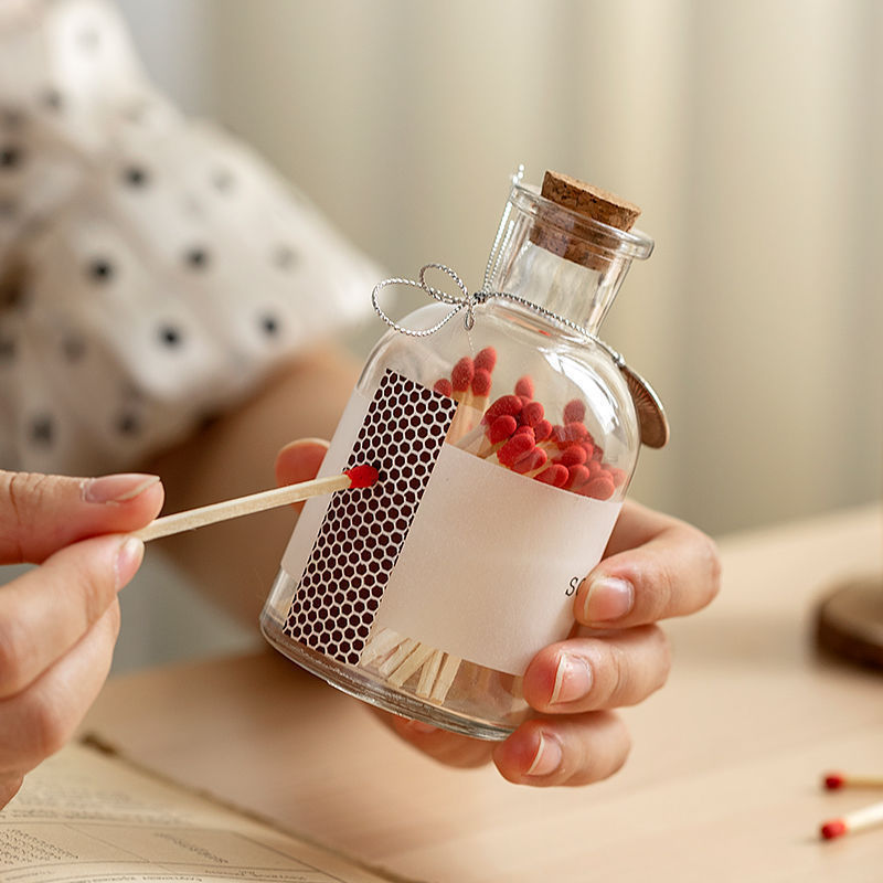 Creative Drift Bottle Homemade Wood Stem Matches Photo Decoration Props Glass Bottle Of Matches in Glass Jar