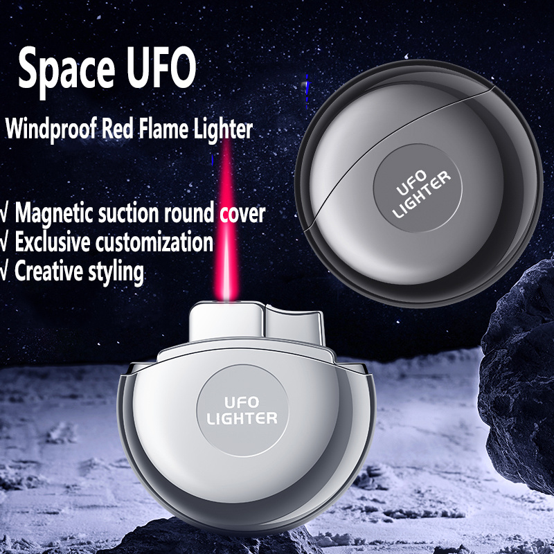 Popular Space UFO Creative Personalized Magnetic Round Metal Inflatable Windproof Lighter