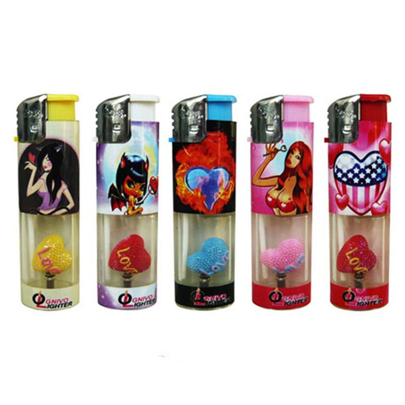 New product lovely heart printed cartoon style electronic lighter high quality piezo lighter