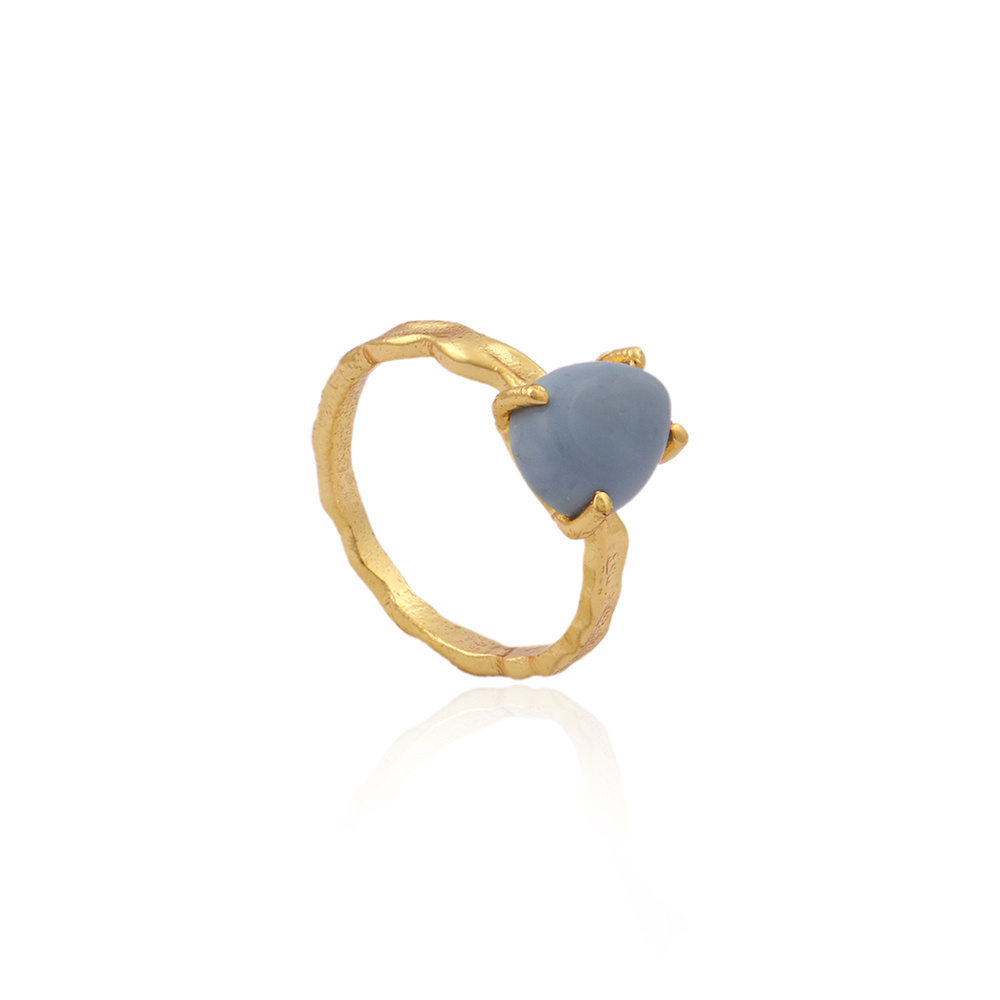 Gold Plated Blue Lace Agate Adjustable Prong Setting Ring Gemstone Bridal Rings Natural Gemstones Jewellery. Mode Joyas, R-150