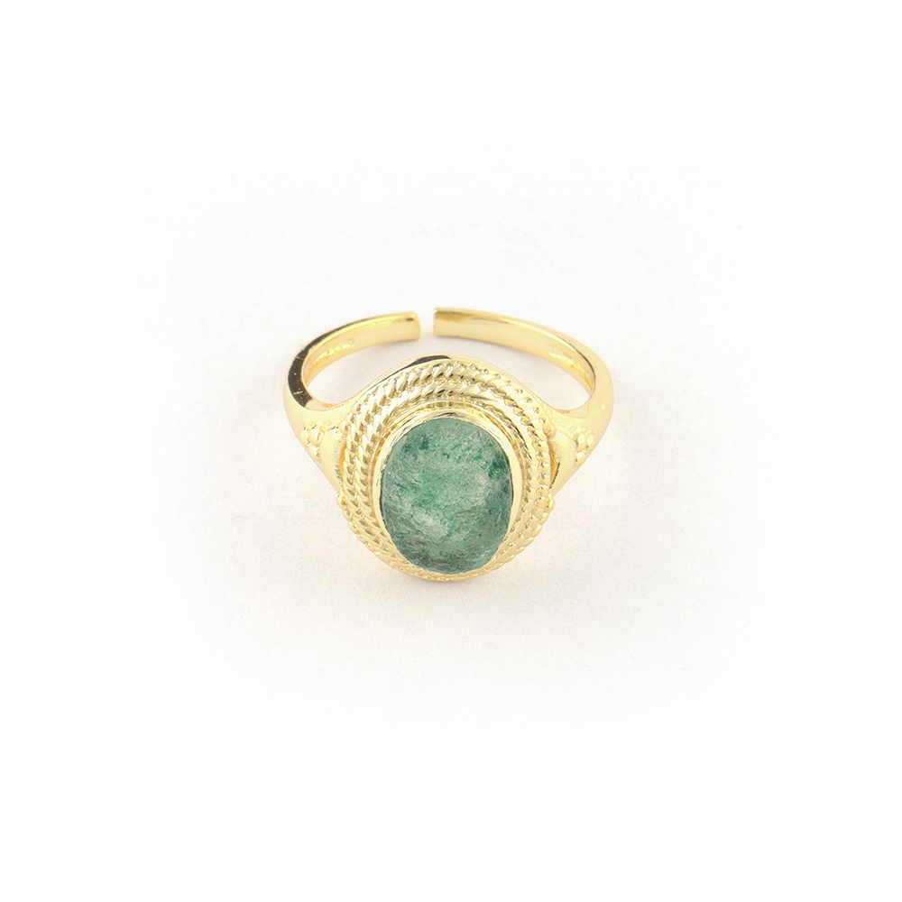 Green Strawberry Quartz Stone Rings, Gold Handcrafted Gemstone Ring Jewelry Women Vintage Ring Gifts Jewellery. Mode Joyas R-496