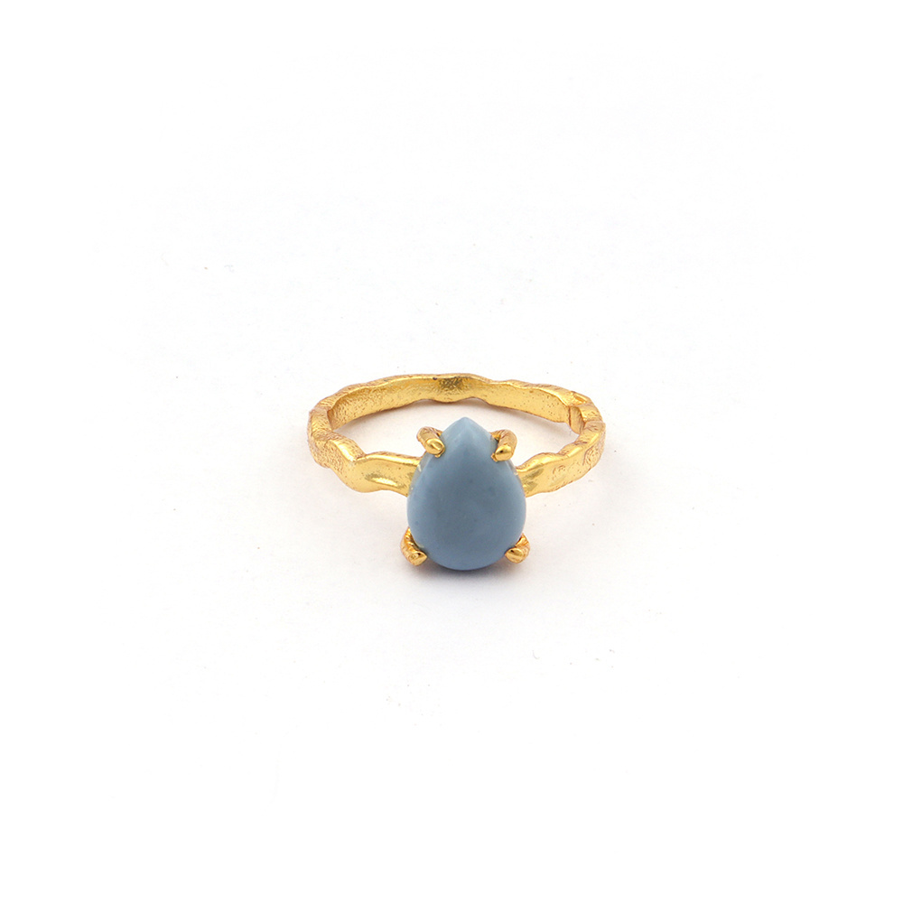 Gold Plated Blue Lace Agate Adjustable Prong Setting Ring Gemstone Bridal Rings Natural Gemstones Jewellery. Mode Joyas, R-150