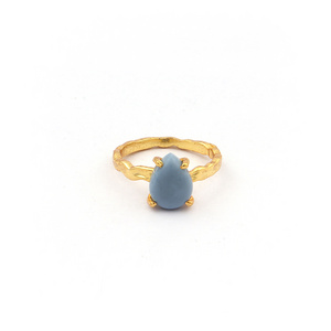 Gold Plated Blue Lace Agate Adjustable Prong Setting Ring Gemstone Bridal Rings Natural Gemstones Jewellery. Mode Joyas, R-150