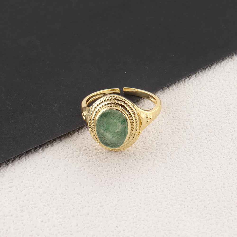 Green Strawberry Quartz Stone Rings, Gold Handcrafted Gemstone Ring Jewelry Women Vintage Ring Gifts Jewellery. Mode Joyas R-496