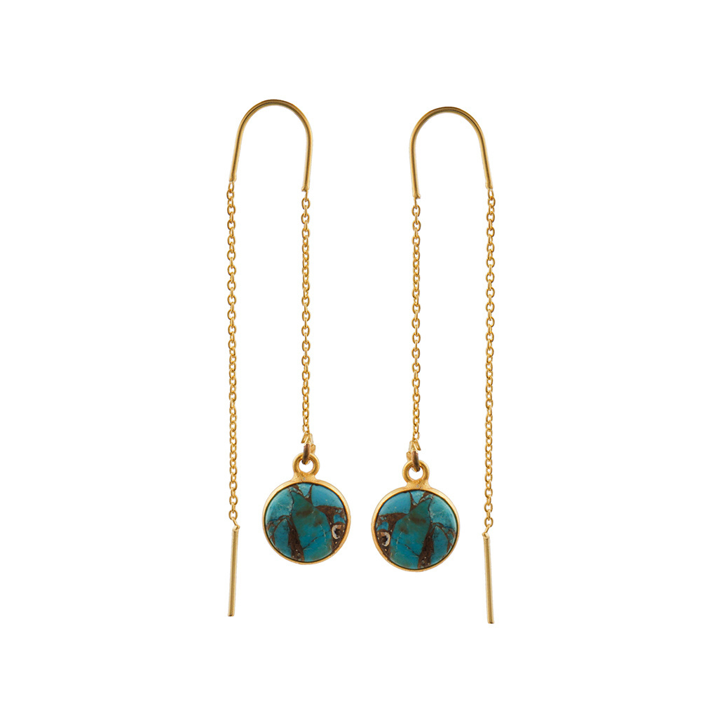 Mohave Turquoise Pull Through Earrings Half Moon Shape Gemstone Electro Setting Gold Plated Earrings Jewellery Mode Joyas E-1485