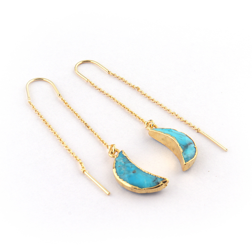 Mohave Turquoise Pull Through Earrings Half Moon Shape Gemstone Electro Setting Gold Plated Earrings Jewellery Mode Joyas E-1485