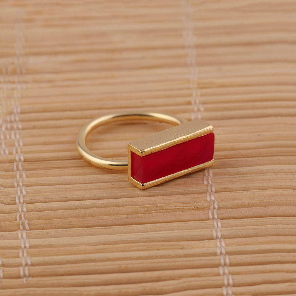 Gemstone Brass Pink Chalcedony Handmade Rings  Ideal Cut Designs Rectangle Shape Gold Plated  Gifts For Her. Mode Joyas R-024