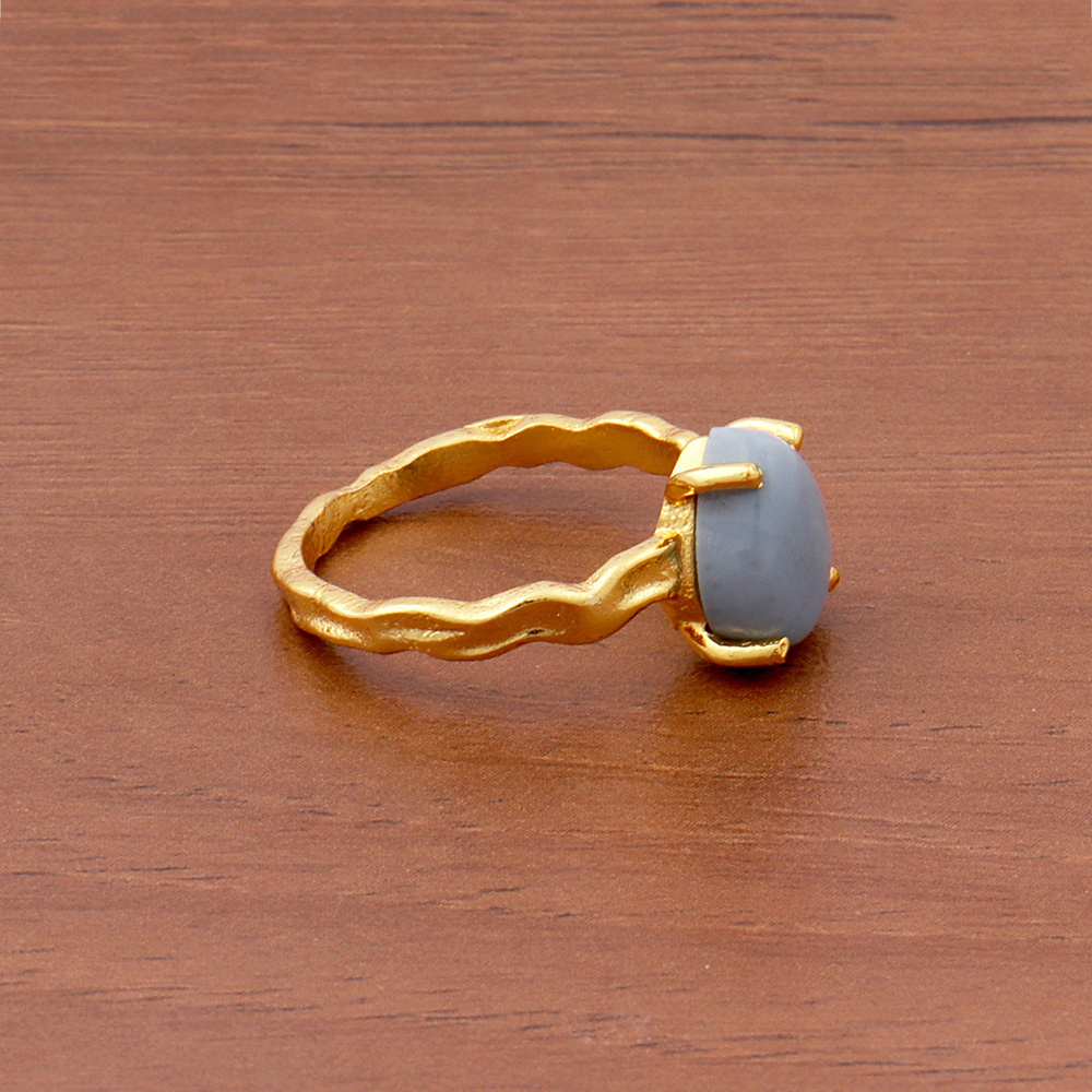 Gold Plated Blue Lace Agate Adjustable Prong Setting Ring Gemstone Bridal Rings Natural Gemstones Jewellery. Mode Joyas, R-150