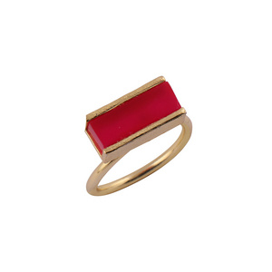 Gemstone Brass Pink Chalcedony Handmade Rings  Ideal Cut Designs Rectangle Shape Gold Plated  Gifts For Her. Mode Joyas R-024