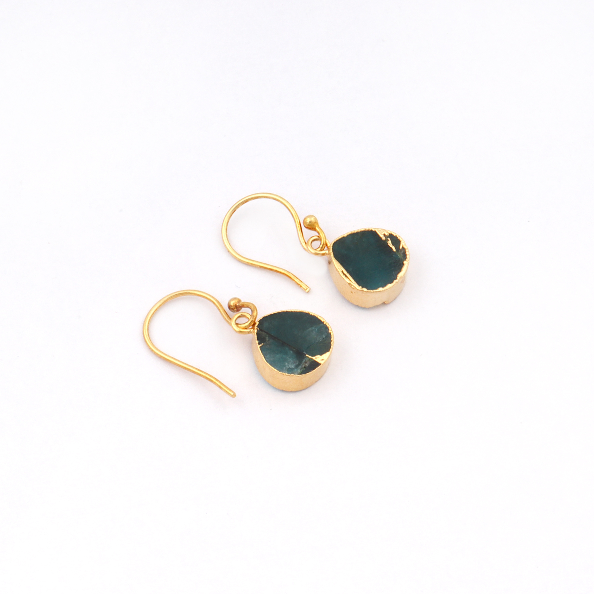 Gold Plated Mohave Turquoise Gemstone Hook Earrings Pear Shape Stone & Electro Settings Earrings Jewelry. Mode Joyas E-049