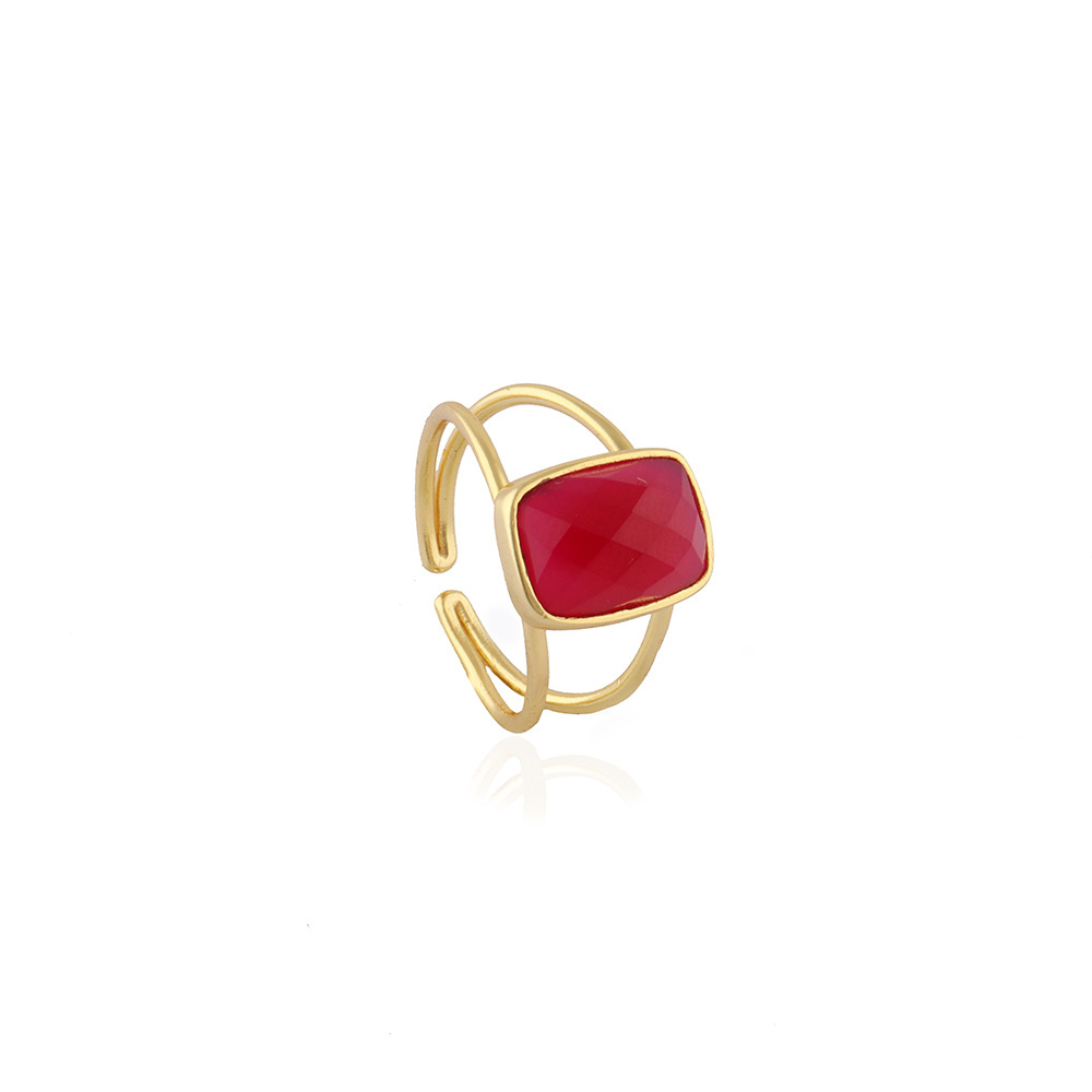 Gemstone Brass Pink Chalcedony Handmade Rings  Ideal Cut Designs Rectangle Shape Gold Plated  Gifts For Her. Mode Joyas R-024