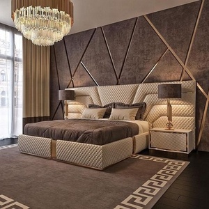 Luxury decoration hotel bedroom background wall fabric leather cushion upholstery wall panels