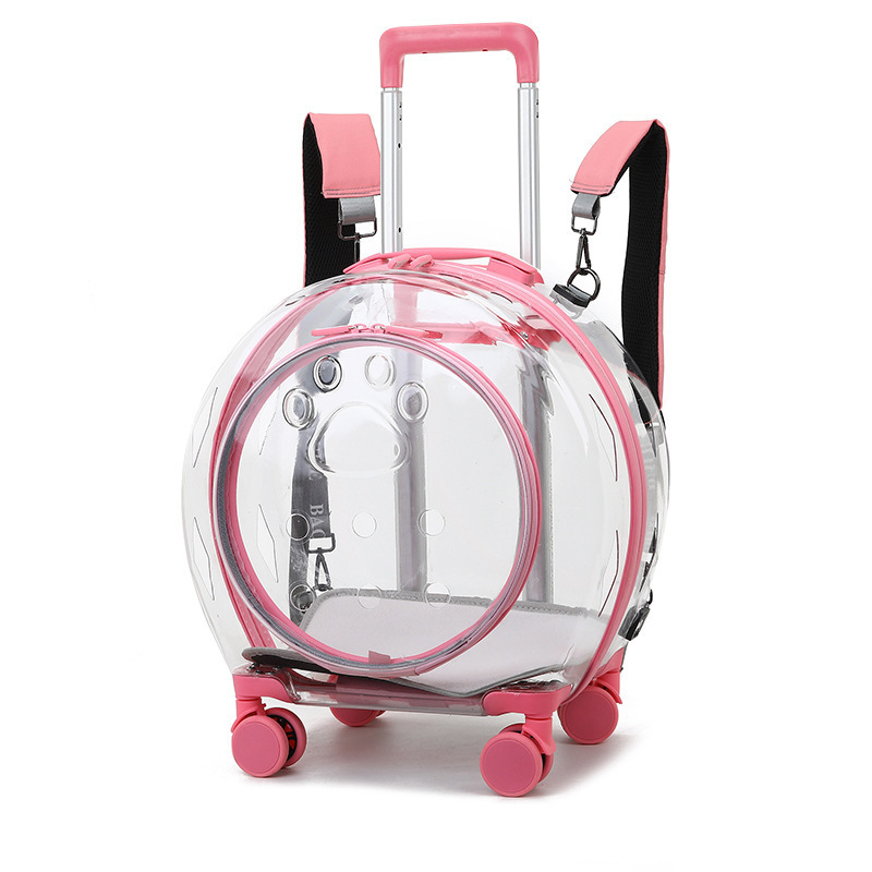 New Arrival Pet Trolley Backpack Portable Outdoor Cat Dog Carrier Bag Travel Wheeling Suitcase For Pet Travel Transparent Case