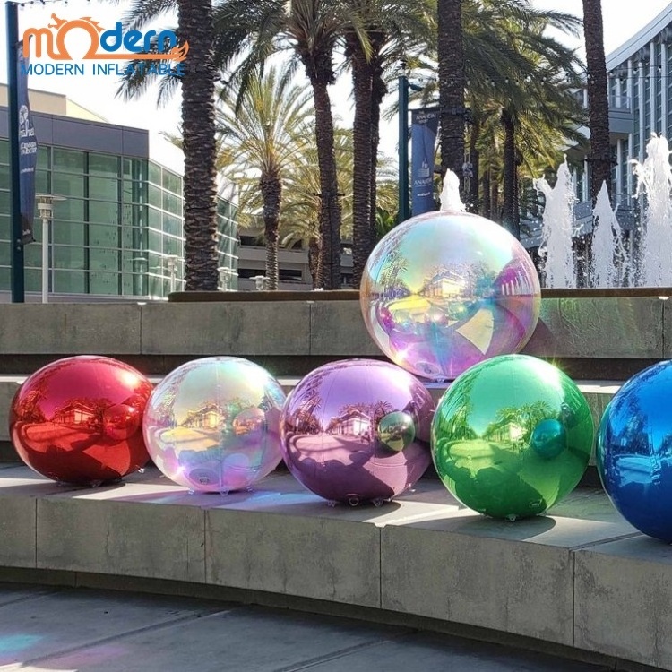 iridescent inflatable mirror balls pvc chrome sphere rainbow inflatable Christmas mirror ball