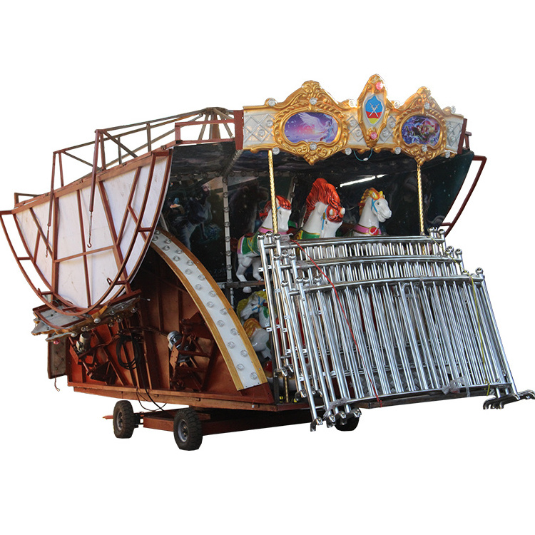 kiddie attraction interesting happy amusement ride trailer carousel horses electric carousel ride marry go round for sale