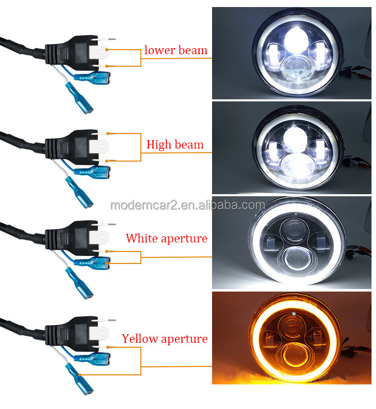 7 Inch H4 LED Headlight Hi/Lo Beam 60W Waterproof Angel Eyes Light Spot Bar Motorcycle Off-road Car Boat Work Lights