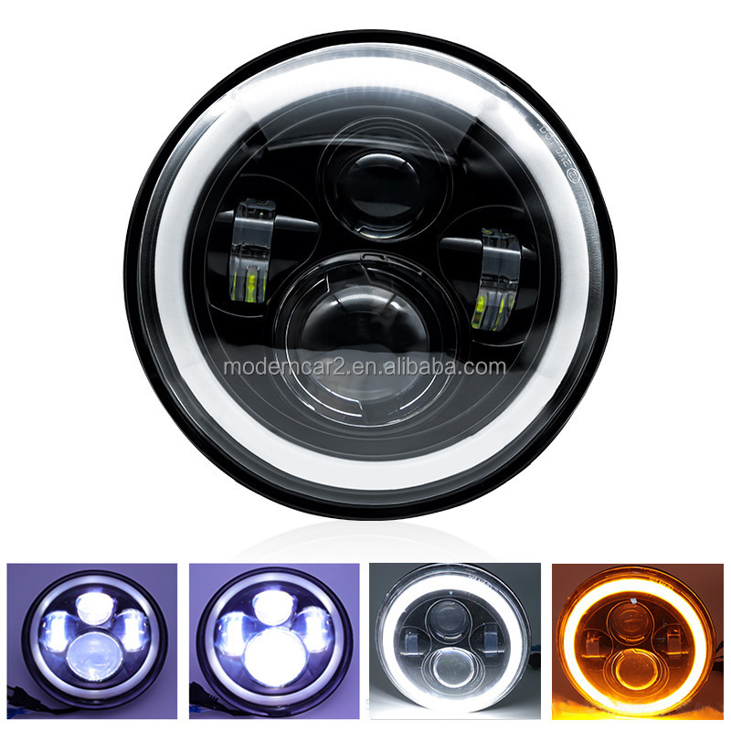 7 Inch H4 LED Headlight Hi/Lo Beam 60W Waterproof Angel Eyes Light Spot Bar Motorcycle Off-road Car Boat Work Lights