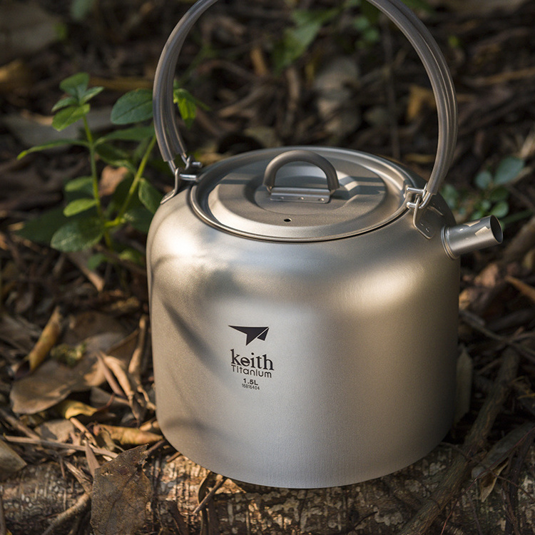 New Arrival Outdoor Picnic Camping 1.5L Water Kettle Pure Titanium Portable Ultralight Kettle Big Capacity Pot