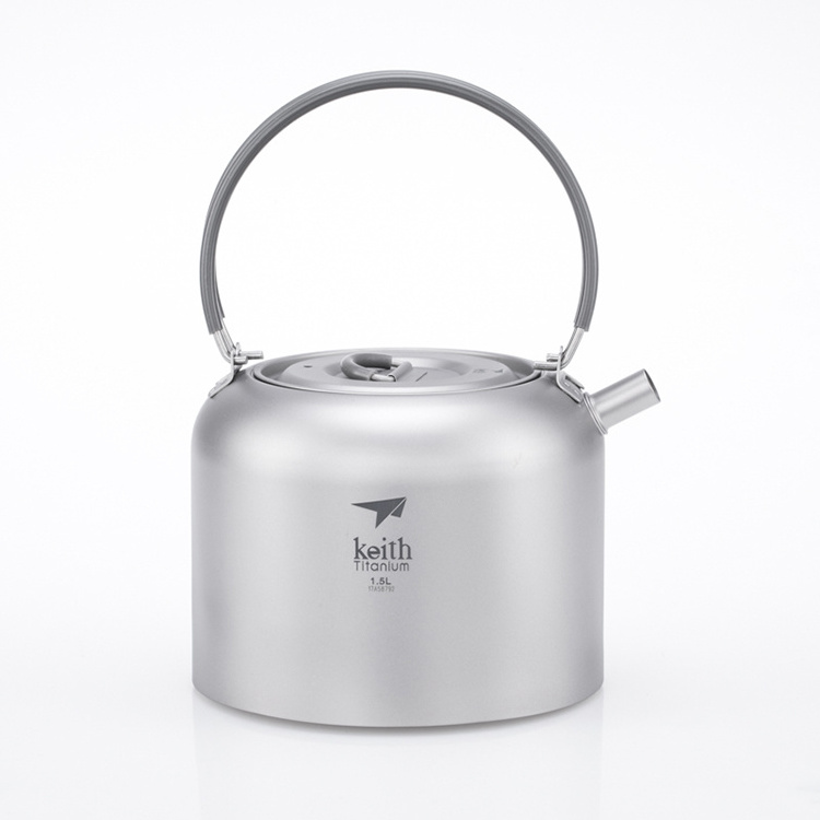 New Arrival Outdoor Picnic Camping 1.5L Water Kettle Pure Titanium Portable Ultralight Kettle Big Capacity Pot