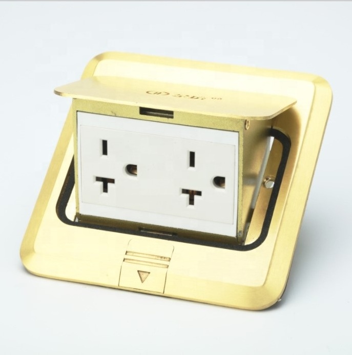 gold metal plate 250V 15A waterproof german floor wall 	ground plugs & sockets