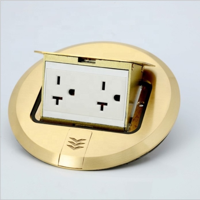 gold metal plate 250V 15A waterproof german floor wall 	ground plugs & sockets