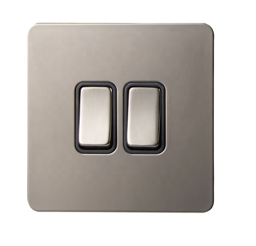 wall switch brushed chrome 2 gang 2 way plate switch BS standard light switch