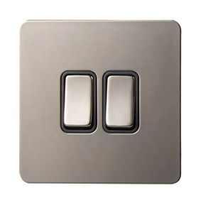 wall switch brushed chrome 2 gang 2 way plate switch BS standard light switch